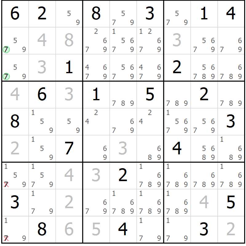 Position des candidats pour la solution de la Gr 45 page 48 du magazine de sudoku Extrême n° 042