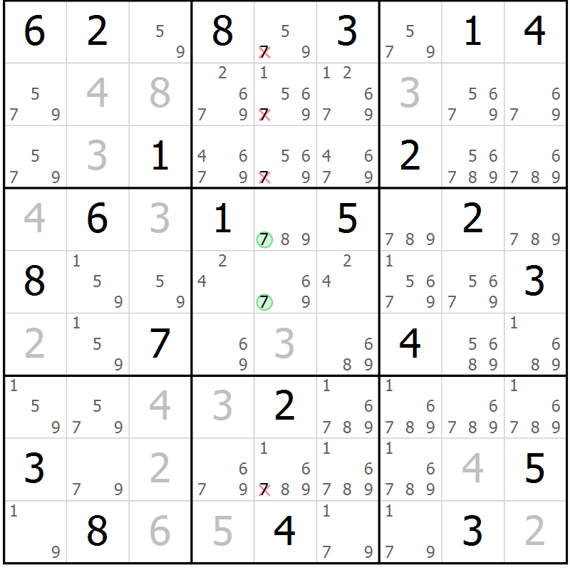 Position des candidats pour la solution de la Gr 45 page 48 du magazine de sudoku Extrême n° 042