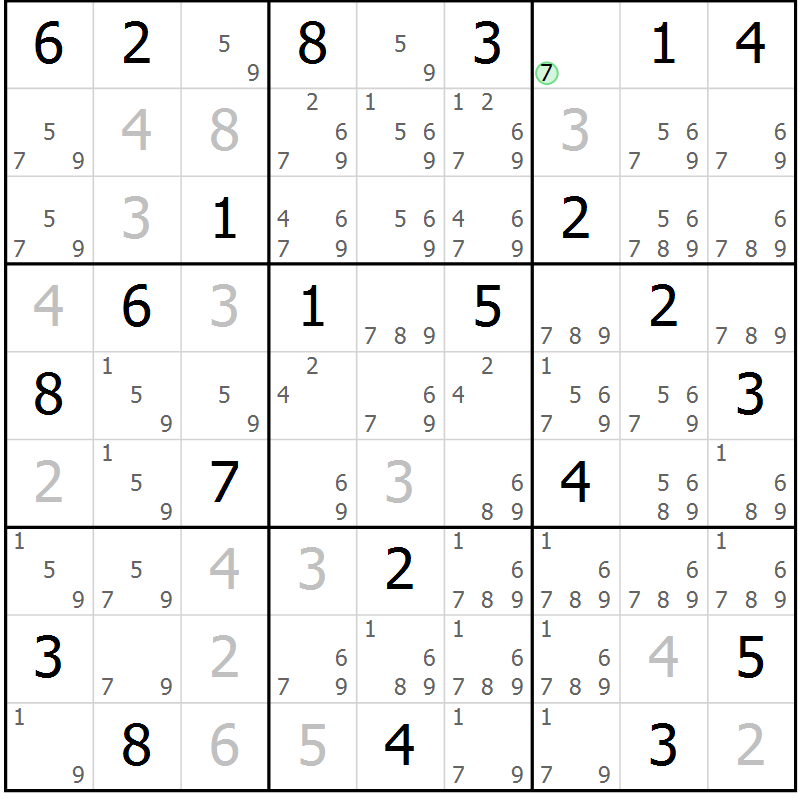 Position des candidats pour la solution de la Gr 45 page 48 du magazine de sudoku Extrême n° 042