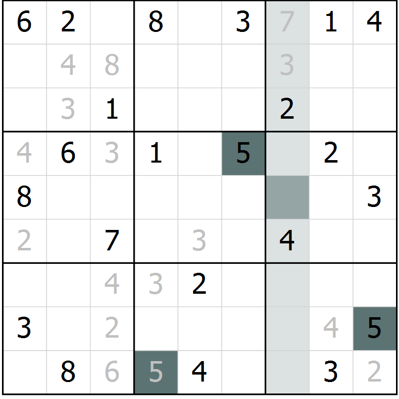 Position des candidats pour la solution de la Gr 45 page 48 du magazine de sudoku Extrême n° 042