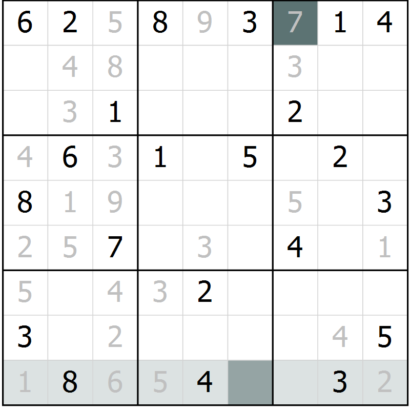 Position des candidats pour la solution de la Gr 45 page 48 du magazine de sudoku Extrême n° 042
