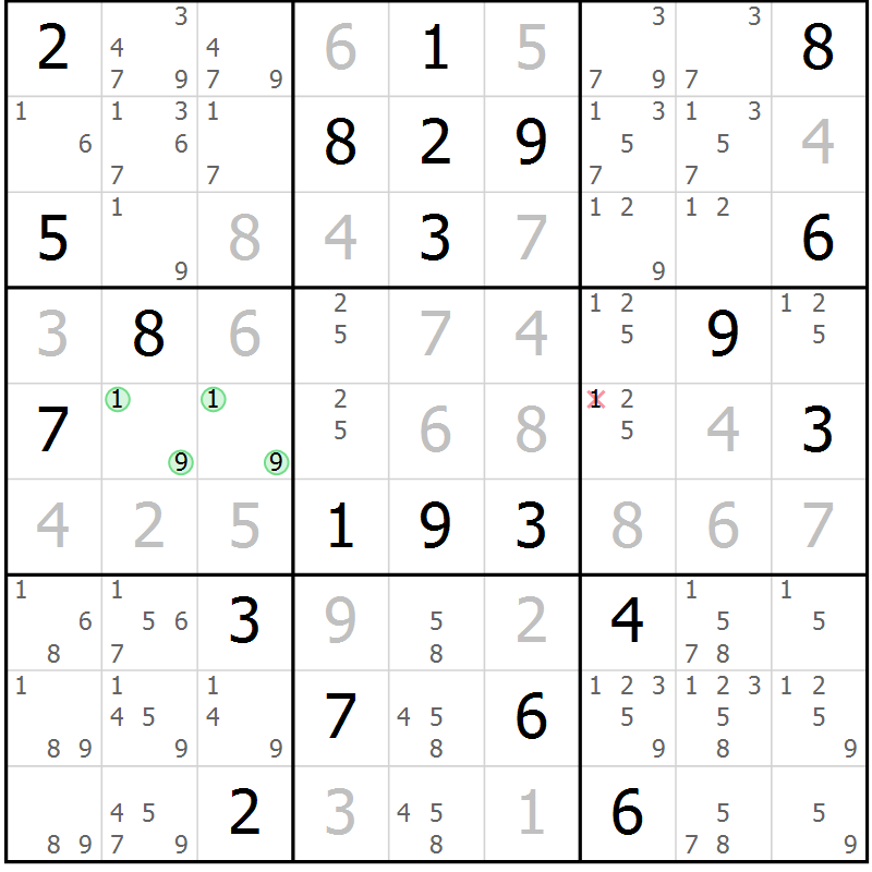 Position des candidats pour la solution de la Gr 46 page 49 du magazine de sudoku Extrême n° 042