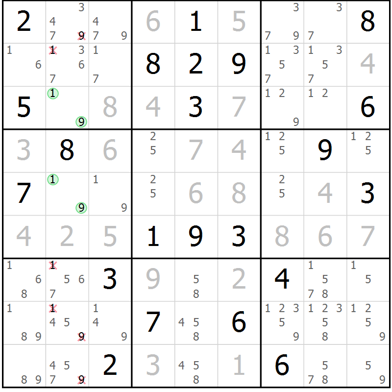 Position des candidats pour la solution de la Gr 46 page 49 du magazine de sudoku Extrême n° 042