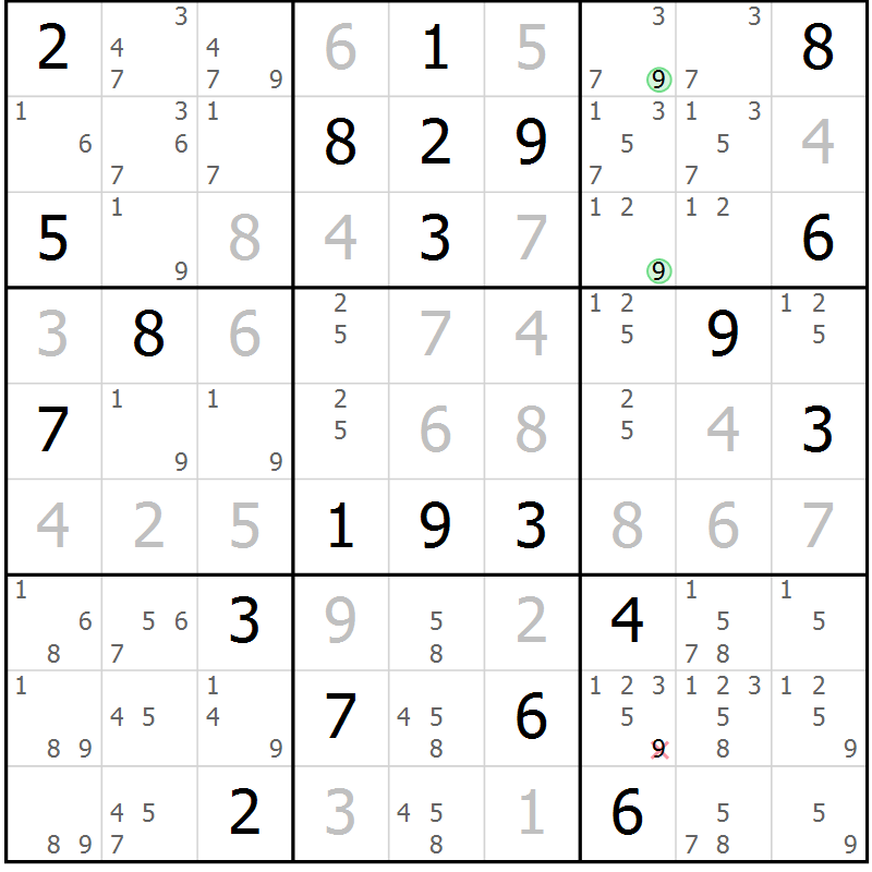 Position des candidats pour la solution de la Gr 46 page 49 du magazine de sudoku Extrême n° 042
