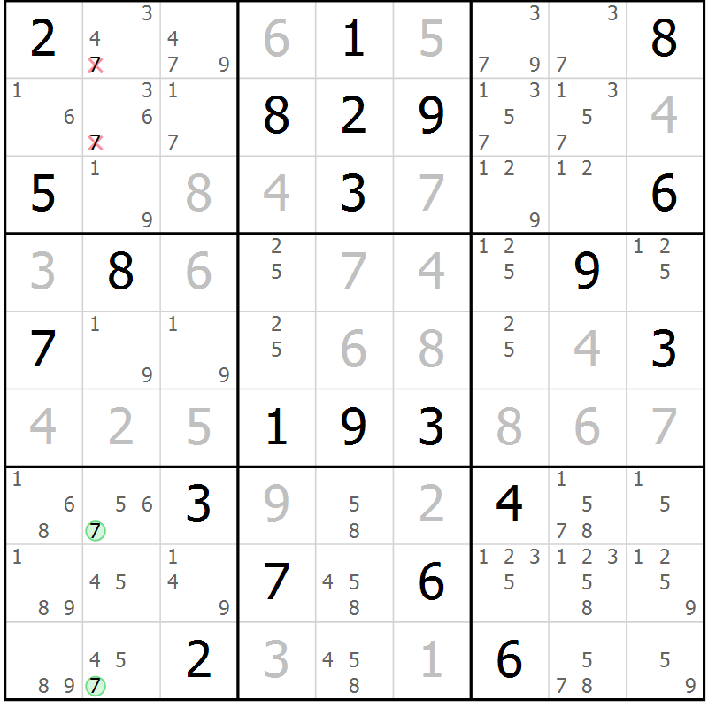 Position des candidats pour la solution de la Gr 46 page 49 du magazine de sudoku Extrême n° 042