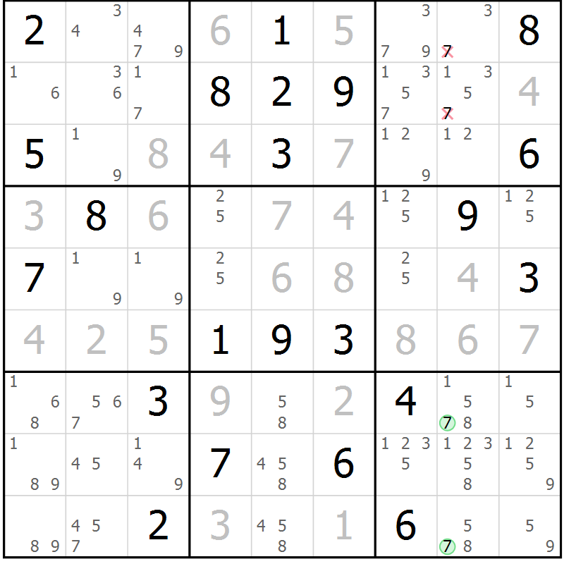 Position des candidats pour la solution de la Gr 46 page 49 du magazine de sudoku Extrême n° 042
