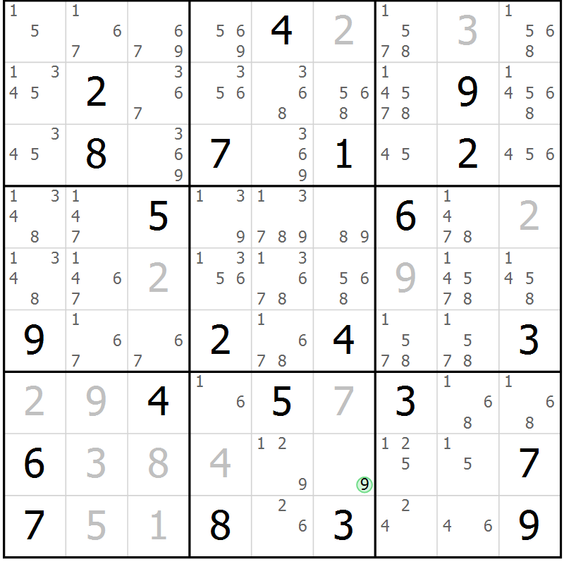 Position des candidats pour la solution de la Gr 47 page 50 du magazine de sudoku Extrême n° 042