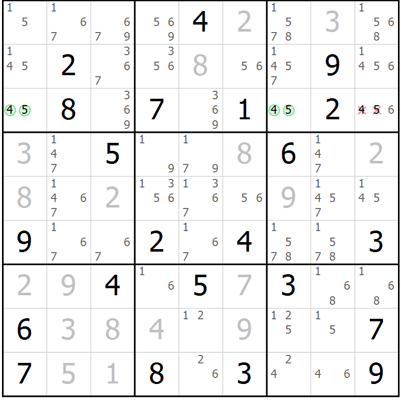 Position des candidats pour la solution de la Gr 47 page 50 du magazine de sudoku Extrême n° 042