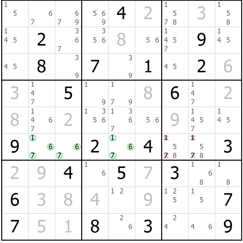 Position des candidats pour la solution de la Gr 47 page 50 du magazine de sudoku Extrême n° 042