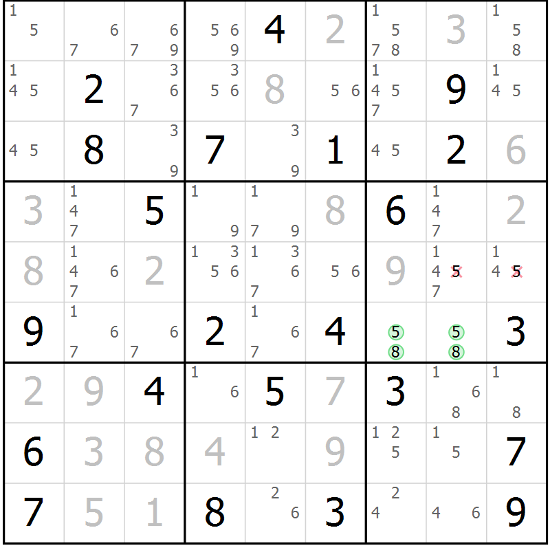 Position des candidats pour la solution de la Gr 47 page 50 du magazine de sudoku Extrême n° 042