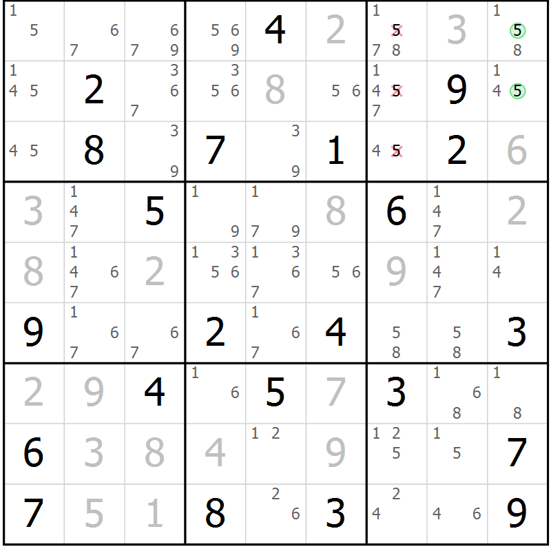 Position des candidats pour la solution de la Gr 47 page 50 du magazine de sudoku Extrême n° 042
