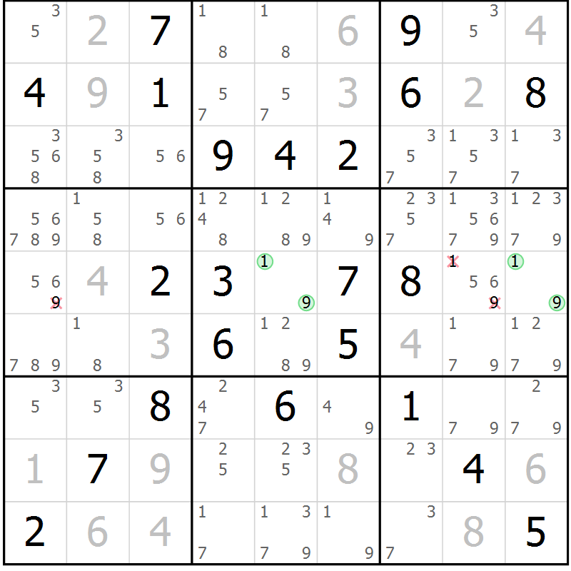 Position des candidats pour la solution de la Gr 48 page 51 du magazine de sudoku Extrême n° 042