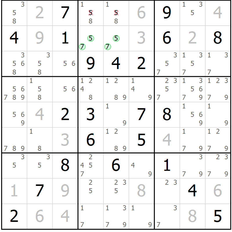 Position des candidats pour la solution de la Gr 48 page 51 du magazine de sudoku Extrême n° 042