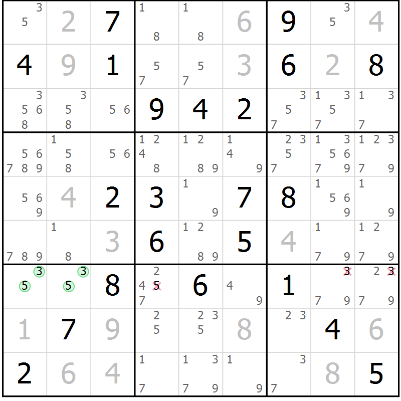 Position des candidats pour la solution de la Gr 48 page 51 du magazine de sudoku Extrême n° 042