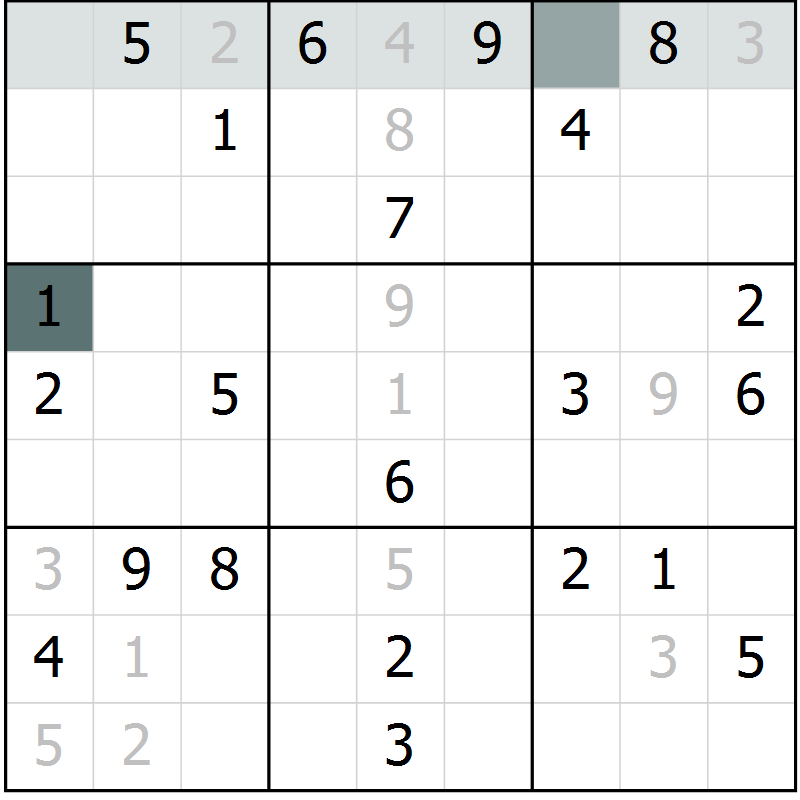 Position des candidats pour la solution de la Gr 49 page 52 du magazine de sudoku Extrême n° 042
