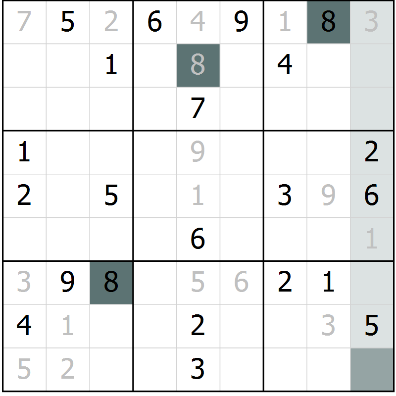 Position des candidats pour la solution de la Gr 49 page 52 du magazine de sudoku Extrême n° 042