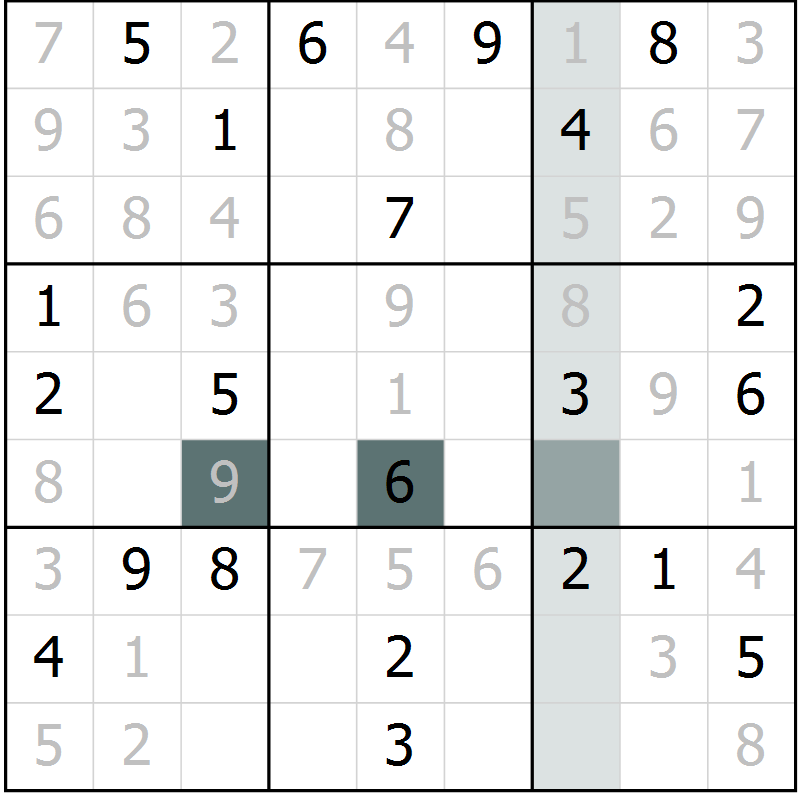 Position des candidats pour la solution de la Gr 49 page 52 du magazine de sudoku Extrême n° 042