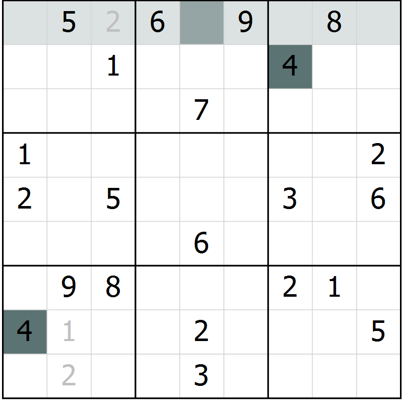 Position des candidats pour la solution de la Gr 49 page 52 du magazine de sudoku Extrême n° 042