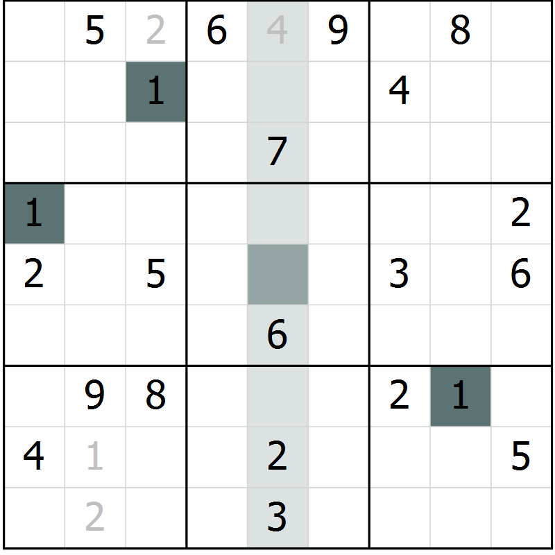 Position des candidats pour la solution de la Gr 49 page 52 du magazine de sudoku Extrême n° 042