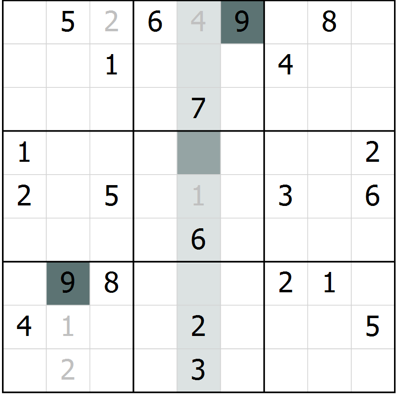 Position des candidats pour la solution de la Gr 49 page 52 du magazine de sudoku Extrême n° 042