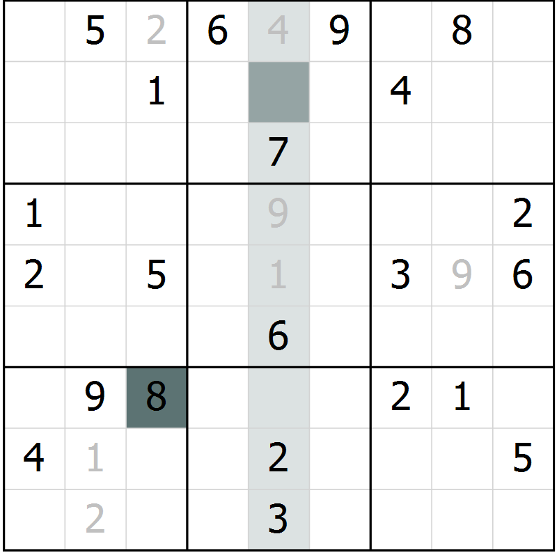 Position des candidats pour la solution de la Gr 49 page 52 du magazine de sudoku Extrême n° 042