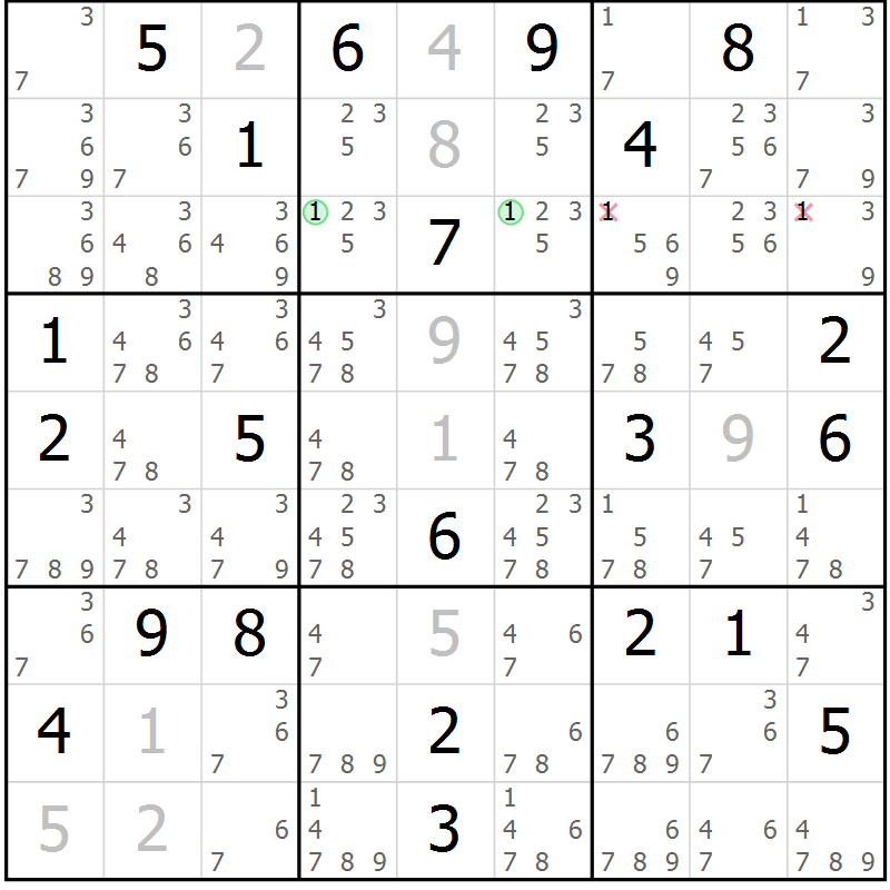 Position des candidats pour la solution de la Gr 49 page 52 du magazine de sudoku Extrême n° 042