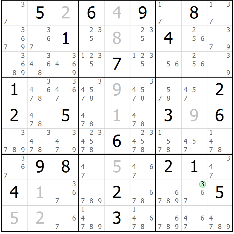 Position des candidats pour la solution de la Gr 49 page 52 du magazine de sudoku Extrême n° 042