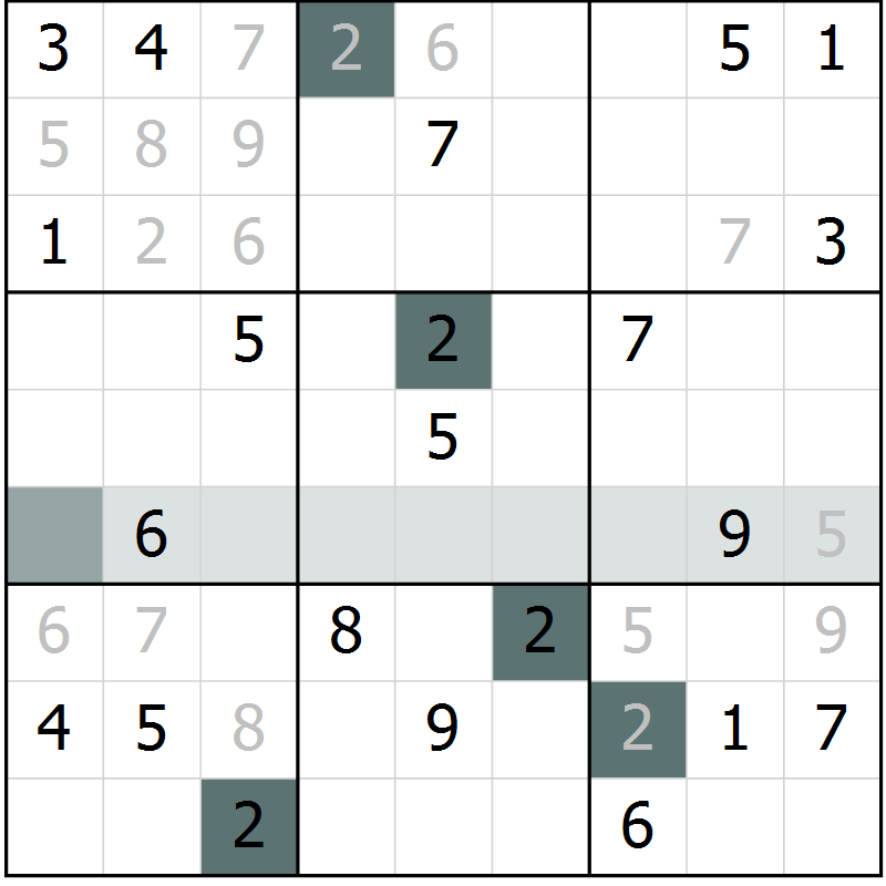 Position des candidats pour la solution de la Gr 5 page 8 du magazine de sudoku Extrême n° 042