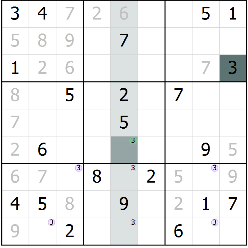 Position des candidats pour la solution de la Gr 5 page 8 du magazine de sudoku Extrême n° 042