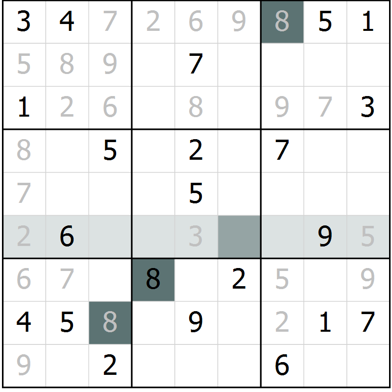 Position des candidats pour la solution de la Gr 5 page 8 du magazine de sudoku Extrême n° 042