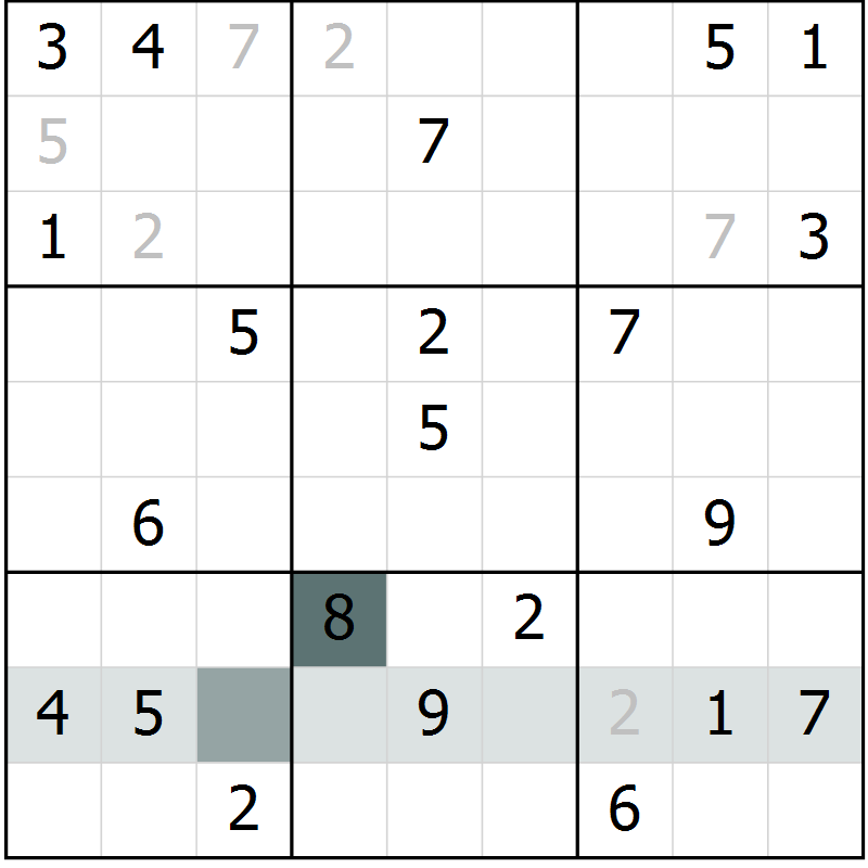 Position des candidats pour la solution de la Gr 5 page 8 du magazine de sudoku Extrême n° 042