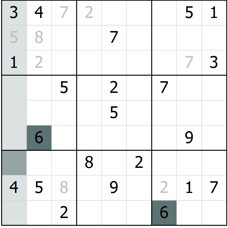 Position des candidats pour la solution de la Gr 5 page 8 du magazine de sudoku Extrême n° 042