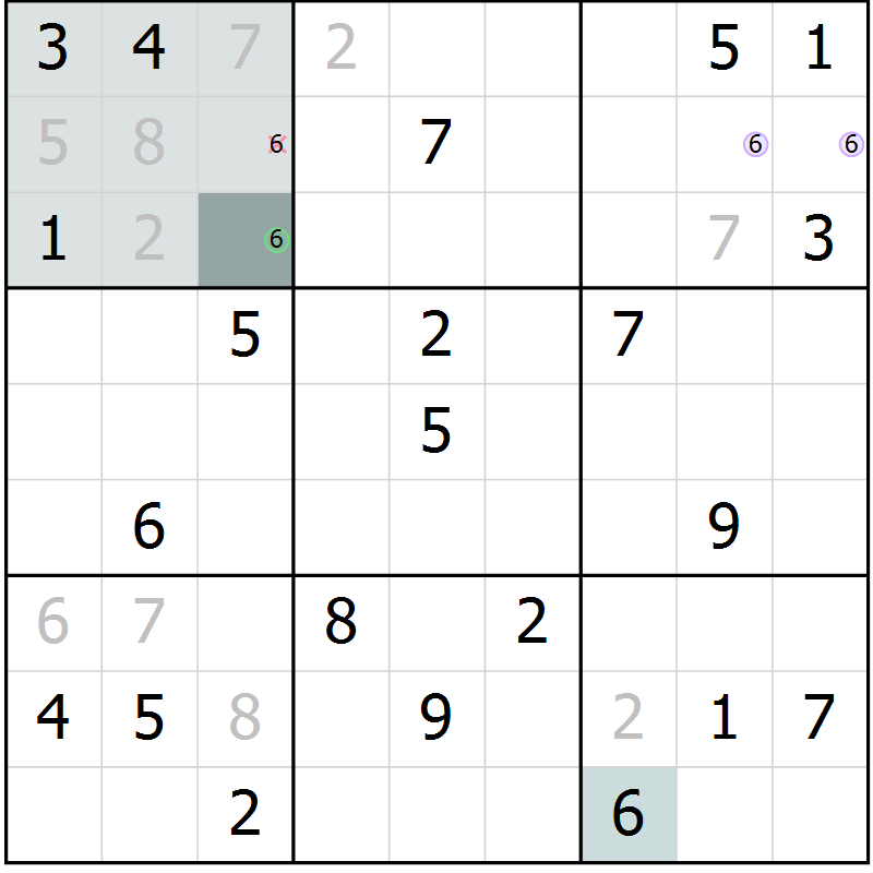 Position des candidats pour la solution de la Gr 5 page 8 du magazine de sudoku Extrême n° 042