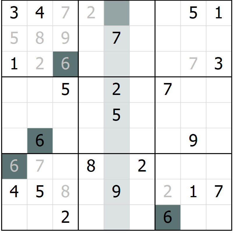 Position des candidats pour la solution de la Gr 5 page 8 du magazine de sudoku Extrême n° 042