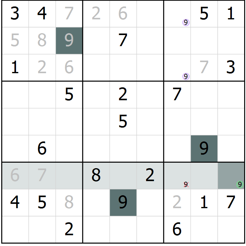 Position des candidats pour la solution de la Gr 5 page 8 du magazine de sudoku Extrême n° 042