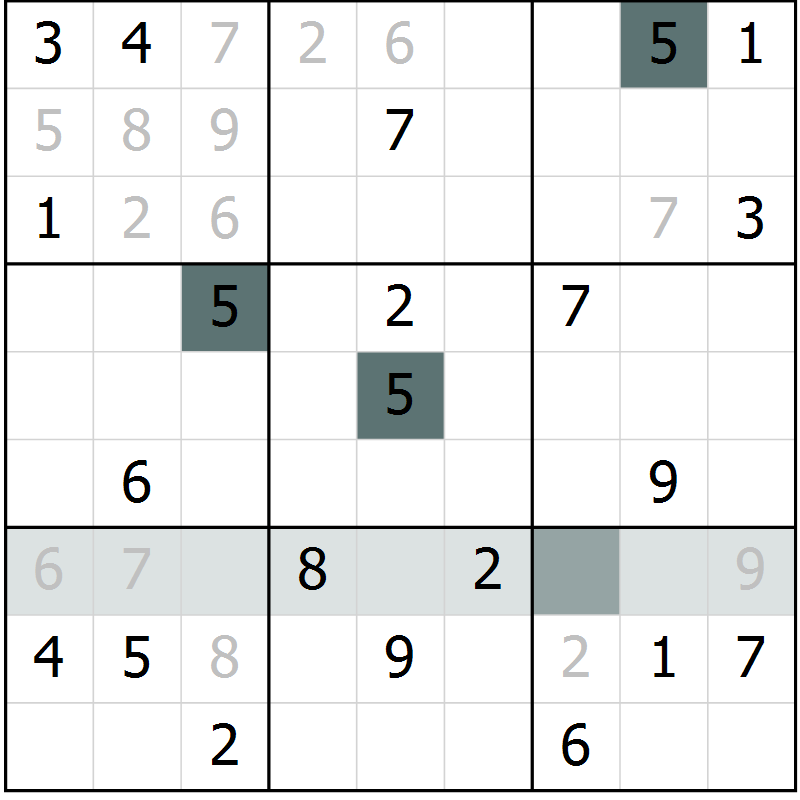 Position des candidats pour la solution de la Gr 5 page 8 du magazine de sudoku Extrême n° 042