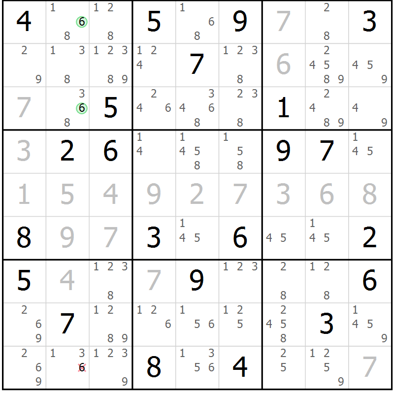 Position des candidats pour la solution de la Gr 50 page 53 du magazine de sudoku Extrême n° 042