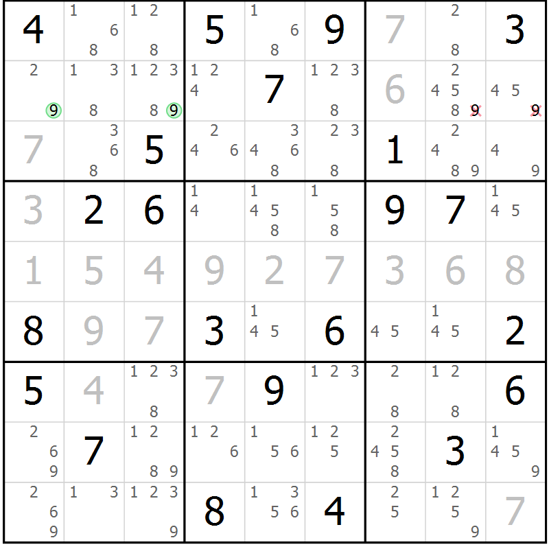 Position des candidats pour la solution de la Gr 50 page 53 du magazine de sudoku Extrême n° 042