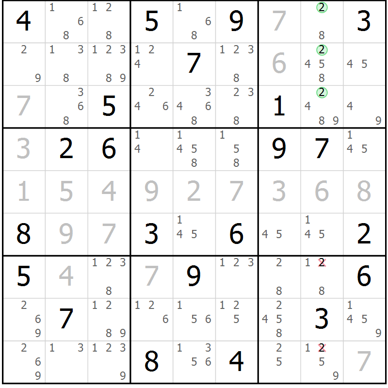Position des candidats pour la solution de la Gr 50 page 53 du magazine de sudoku Extrême n° 042