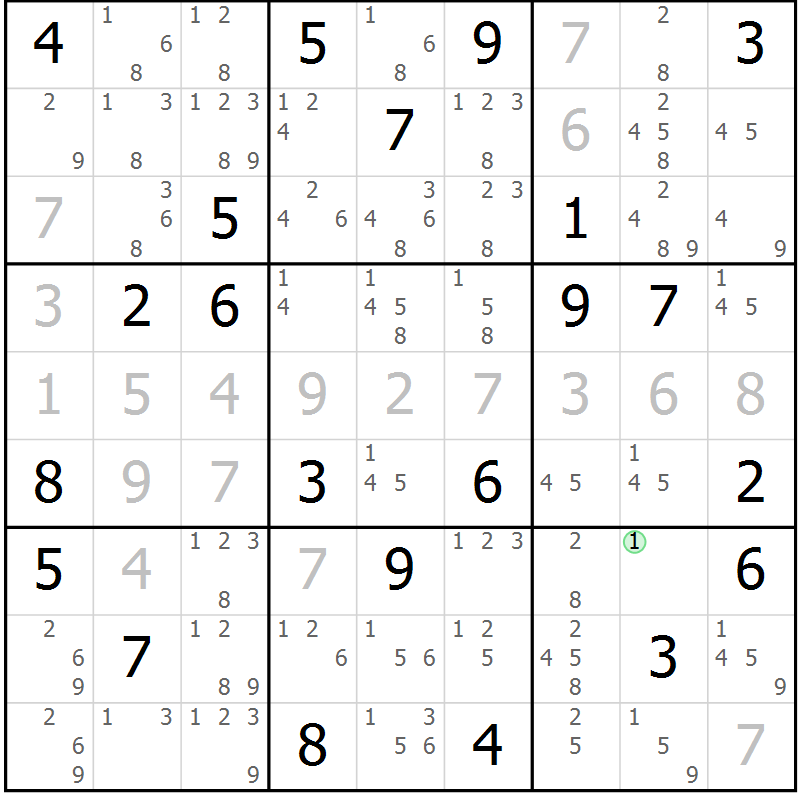 Position des candidats pour la solution de la Gr 50 page 53 du magazine de sudoku Extrême n° 042