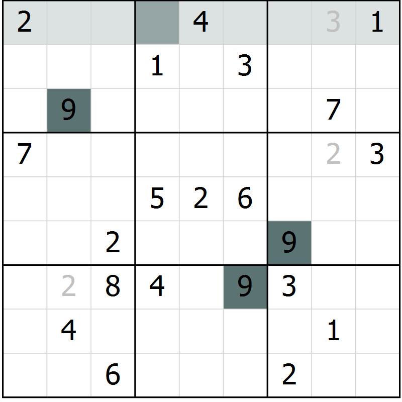 Position des candidats pour la solution de la Gr 51 page 54 du magazine de sudoku Extrême n° 042