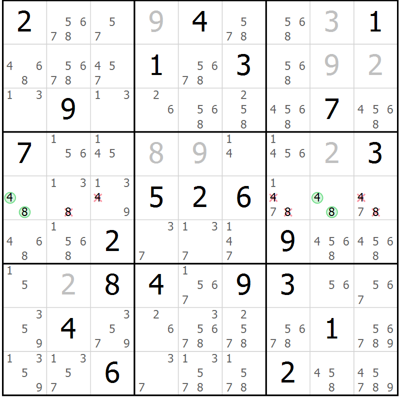 Position des candidats pour la solution de la Gr 51 page 54 du magazine de sudoku Extrême n° 042
