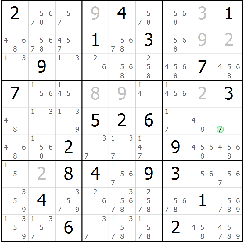 Position des candidats pour la solution de la Gr 51 page 54 du magazine de sudoku Extrême n° 042