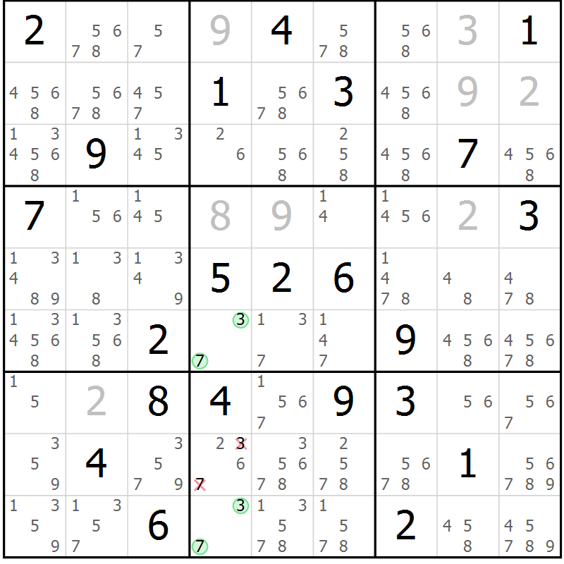 Position des candidats pour la solution de la Gr 51 page 54 du magazine de sudoku Extrême n° 042