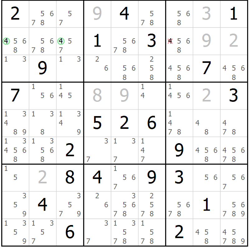 Position des candidats pour la solution de la Gr 51 page 54 du magazine de sudoku Extrême n° 042