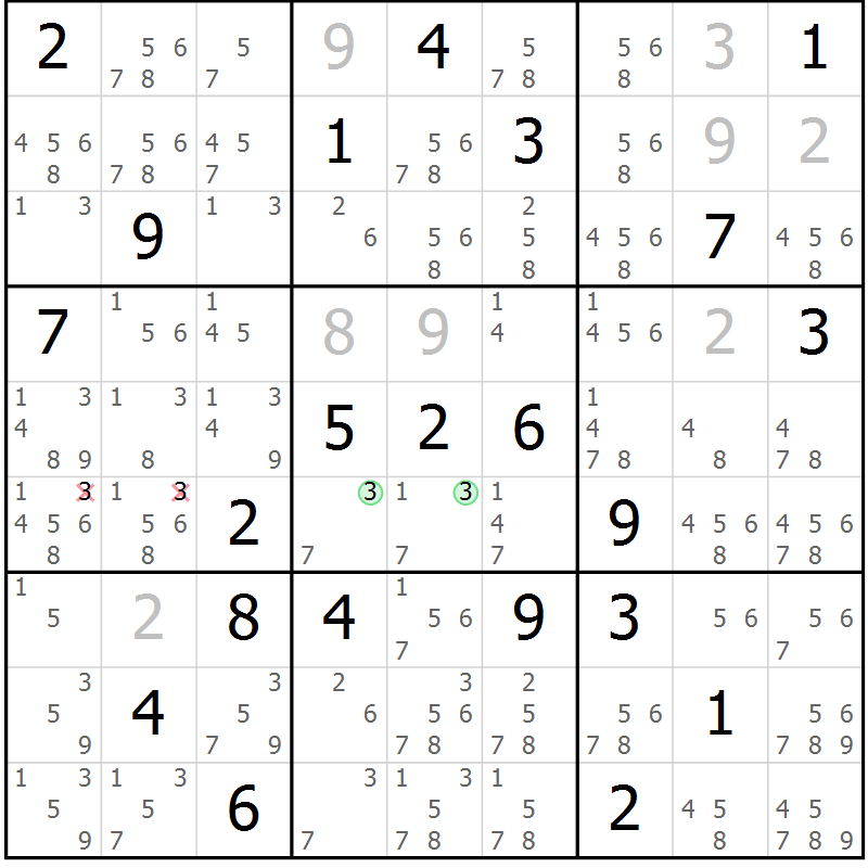 Position des candidats pour la solution de la Gr 51 page 54 du magazine de sudoku Extrême n° 042