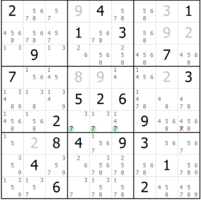 Position des candidats pour la solution de la Gr 51 page 54 du magazine de sudoku Extrême n° 042
