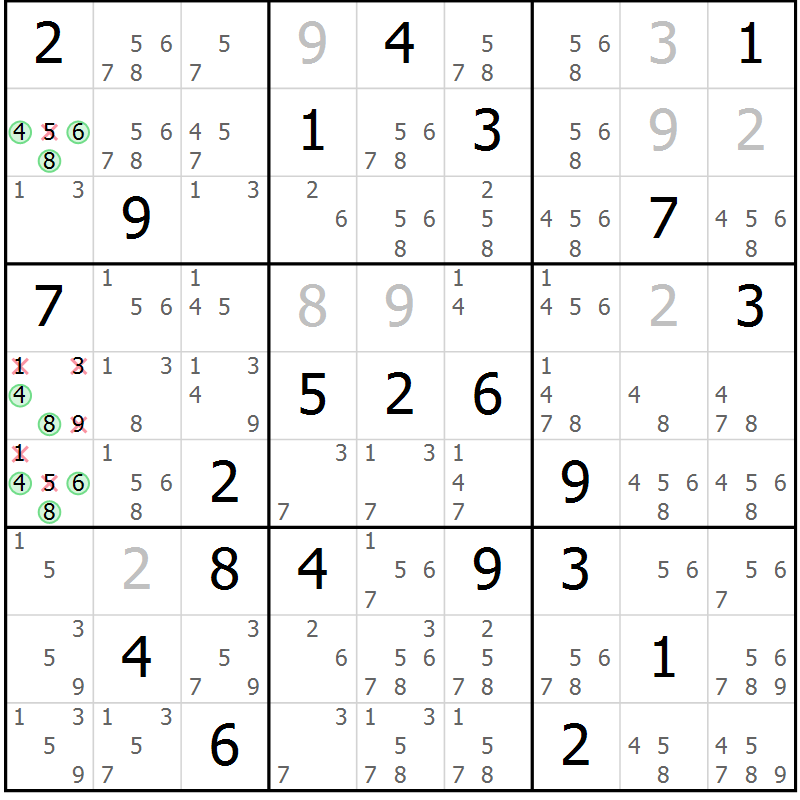 Position des candidats pour la solution de la Gr 51 page 54 du magazine de sudoku Extrême n° 042