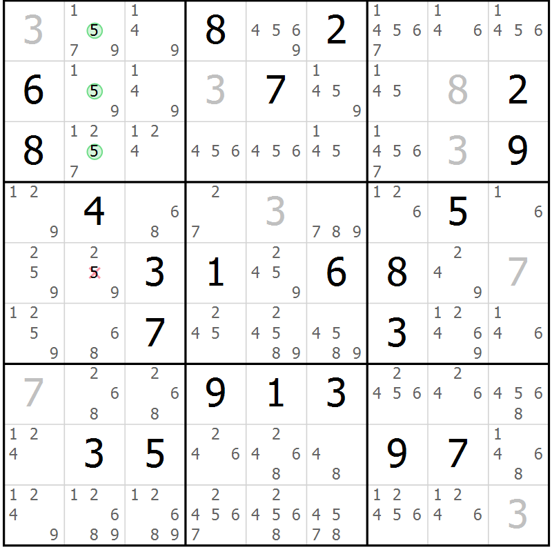 Position des candidats pour la solution de la Gr 52 page 55 du magazine de sudoku Extrême n° 042