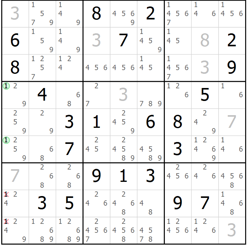 Position des candidats pour la solution de la Gr 52 page 55 du magazine de sudoku Extrême n° 042